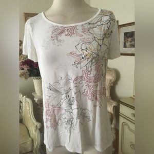 Sunday floral/gold/lace back top size S